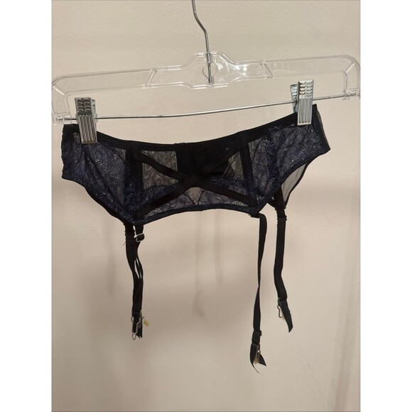 Victoria's Secret Other - Victoria's Secret Black And Sparkly Navy Garter Belt Size Xtra Small